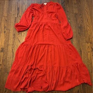 A Loves A Orange Red Flowy Breathable 3/4 Sleeve Slip Maxi Dress Small